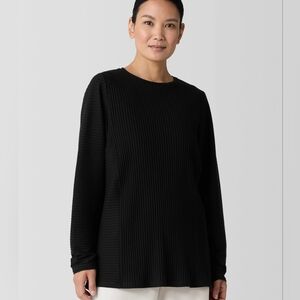 Eileen Fisher Textured Stretch Rib Round Neck Long-Sleeve Top - Navy Blue